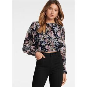 Ever New Melbourne Blouson Crop Top Floral Long Sleeve Blouse  Women Sz US 2